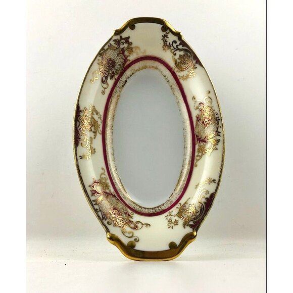 Meito China Oval Bowl Dish Gold Burgundy Trim Japan Hand Painted Vintage - Picture 2 of 10